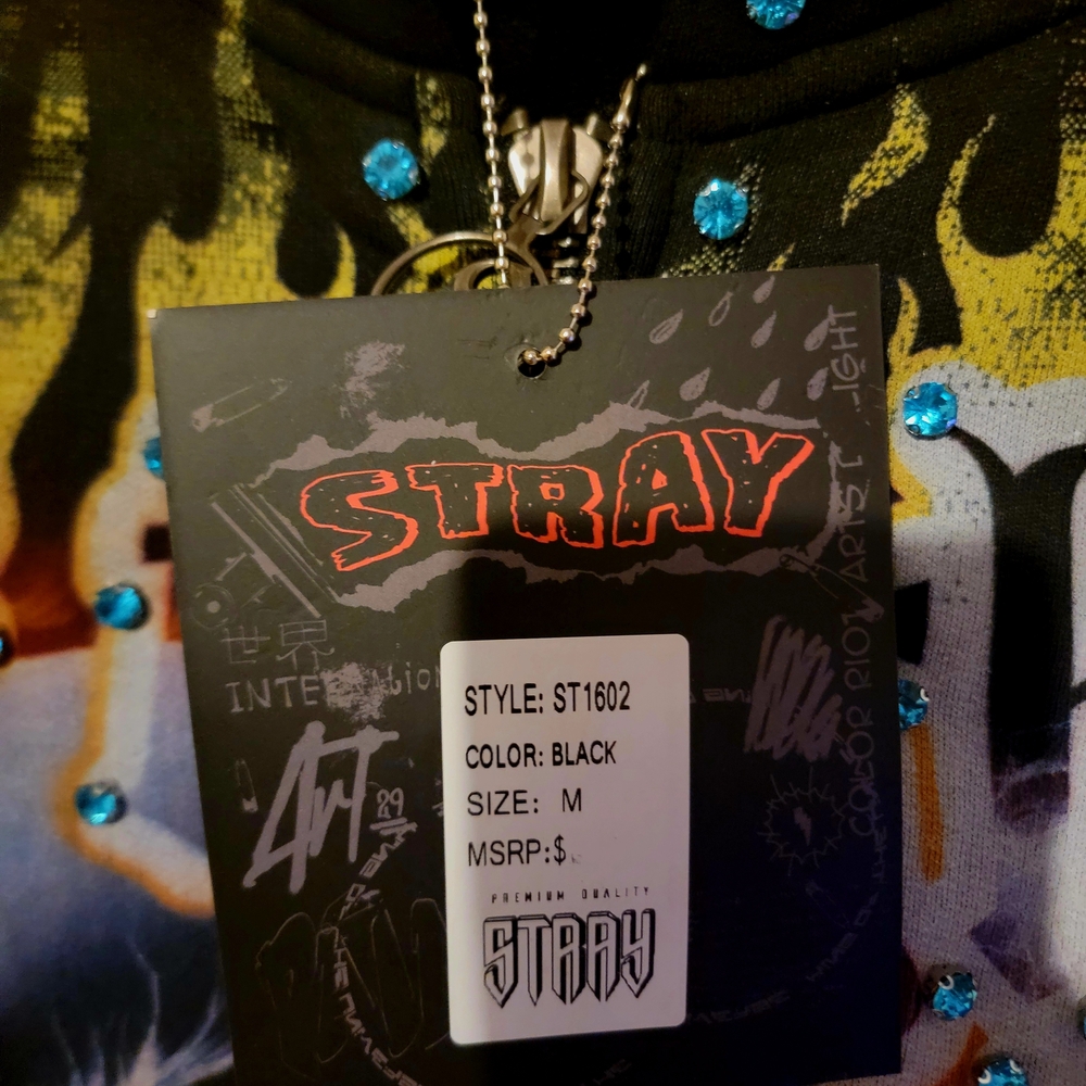 Stray Black Graphic Tank with Blue Rhinestones, Premiun Hoddie